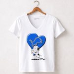Snp DETROIT LIONS Blue Heart Snoopy Hugging Lion 5 Womens V Neck