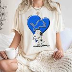 Snp DETROIT LIONS Blue Heart Snoopy Hugging Lion T Shirt 7