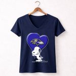 Snp V1 Baltimore Ravens Heart And Snoopy Hug 5 Womens V Neck