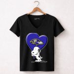 Snp V1 Baltimore Ravens Heart And Snoopy Hug 7 Womens V Neck