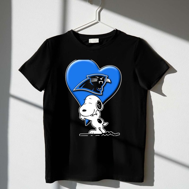 Snp V1 Carolina Panthers Love Snoopy Hugging Blue Heart 1 T Shirt