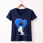 Snp V1 Carolina Panthers Love Snoopy Hugging Blue Heart 5 Womens V Neck