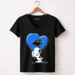 Snp V1 Carolina Panthers Love Snoopy Hugging Blue Heart 7 Womens V Neck