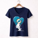 Snp V1 Snoopy Miami Dolphins Heart Hug 5 Womens V Neck