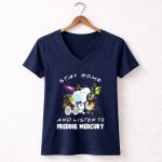 Stay Home and Listen to Freddie Mercury with Snoopy Mask and Headphones 5 Womens V Neck.jpg