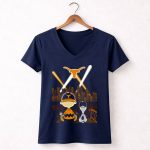 Texas Longhorns City Skyline Night Lights With Snoopy And Charlie Brown 5 Womens V Neck.jpg