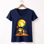 Texas Longhorns Halloween Charlie Brown Snoopy Full Moon Haunted Scene 5 Womens V Neck.jpg