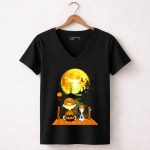 Texas Longhorns Halloween Charlie Brown Snoopy Full Moon Haunted Scene 7 Womens V Neck.jpg