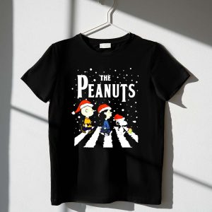 The Peanuts Christmas Abbey Road with Snoopy and Friends in Santa Hats 1 T Shirt 1.jpg