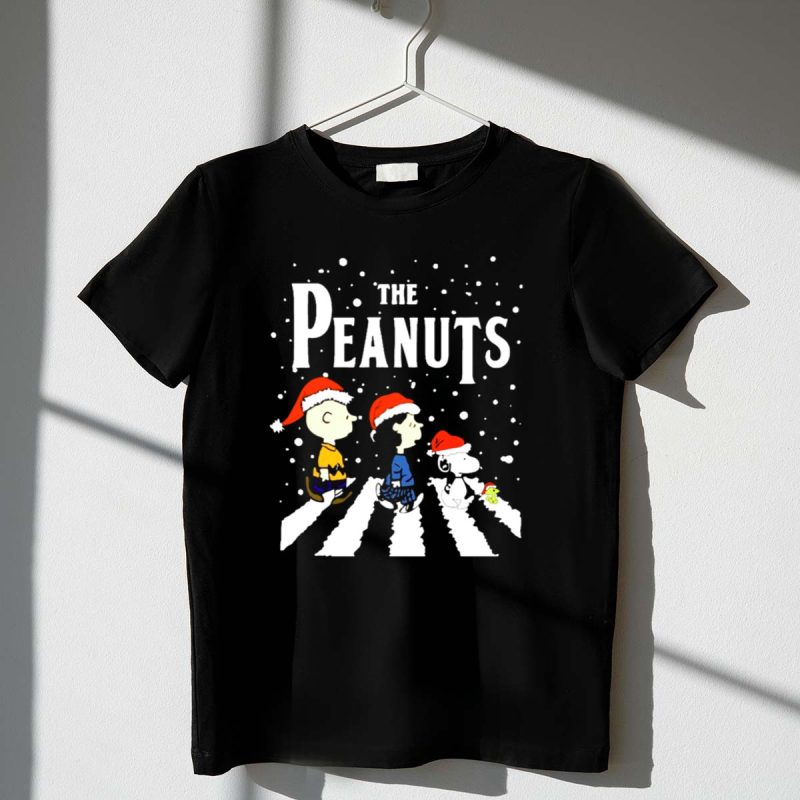 The Peanuts Christmas Abbey Road With Snoopy And Friends In Santa Hats 1 T Shirt 1.Jpg