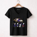 The Peanuts Snoopy And Friends Cheer For The Baltimore Ravens 7 Womens V Neck