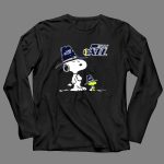 Utah Jazz Snoopy and Woodstock in Oversized Hats 4 Long Sleeves