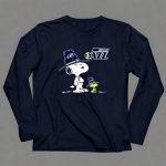 Utah Jazz Snoopy and Woodstock in Oversized Hats 6 Long Sleeves