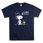 Utah Jazz Snoopy and Woodstock in Oversized Hats T Shirt 7