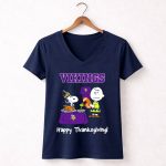 Vikings Snoopy Charlie Brown Thanksgiving Football Minnesota 5 Womens V Neck