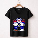 Winnipeg Jets Charlie Brown and Snoopy fist bump 7 Womens V Neck.jpg