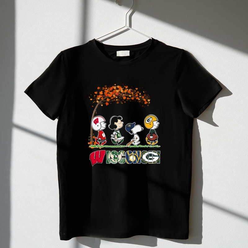Wisconsin And Other Sport Teams Snoopy Under The Fall Tree 1 T Shirt