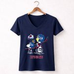 Woodstock Snoopy Charlie Brown Walking Colorado Avalanche Lets Go Avs 5 Womens V Neck.jpg