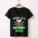 Worlds Dopest Dad Snoopy with Cannabis Leaf and Bong 7 Womens V Neck