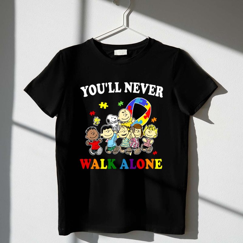 Youll Never Walk Alone Snoopy Autism Awareness Peanuts Puzzle Piece 1 T Shirt