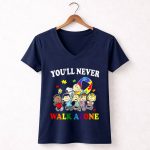 Youll Never Walk Alone Snoopy Autism Awareness Peanuts Puzzle Piece 5 Womens V Neck