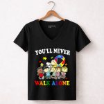 Youll Never Walk Alone Snoopy Autism Awareness Peanuts Puzzle Piece 5 Womens V Neck1