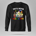 Youll Never Walk Alone Snoopy Autism Awareness Peanuts Puzzle Piece 9 Sweatshirt