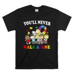 Youll Never Walk Alone Snoopy Autism Awareness Peanuts Puzzle Piece T Shirt 6