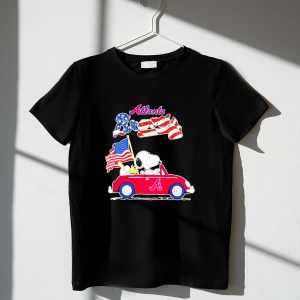 Eanuts Snoopy And Woodstock On Car Atlanta Braves 4Th Of July Shirt
