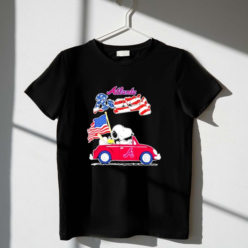 Eanuts Snoopy And Woodstock On Car Atlanta Braves 4Th Of July 1 T Shirt